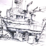 Zeichnung eines Schiffes gemalt von Julia Bauernfeind