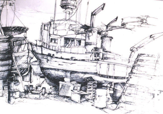 Zeichnung eines Schiffes gemalt von Julia Bauernfeind