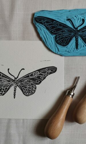 Schmetterlinge Linolschnitt schnitzen